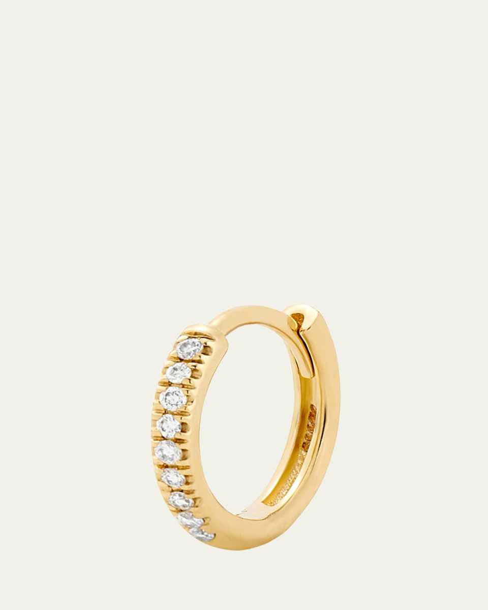 14K Yellow Gold Pave Diamond Huggie Earring, Single